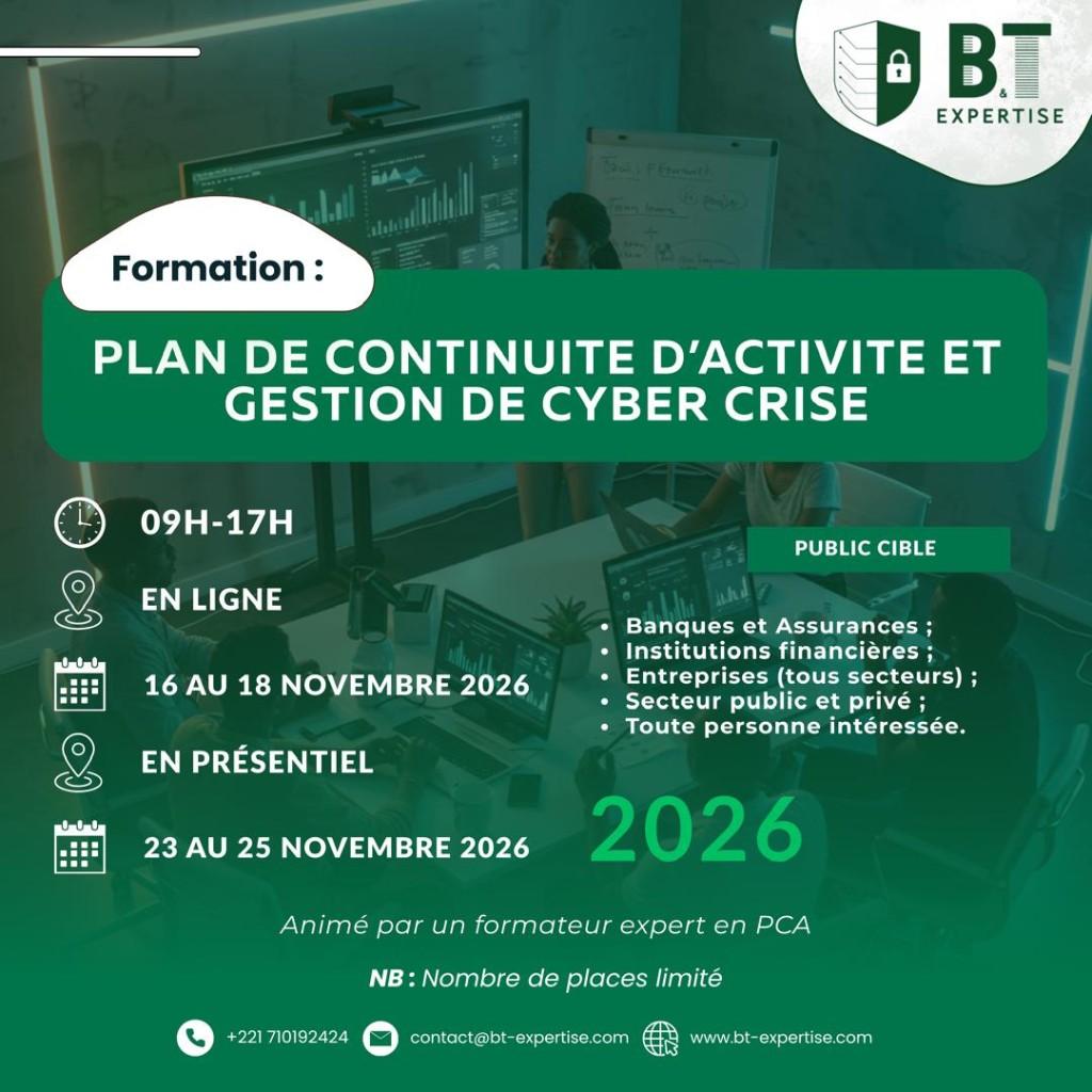 Formation plan de continuité d'activité et de gestion de cyber crise